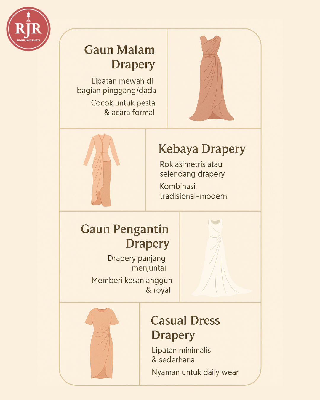 Berbagai Macam Penerapan Drapery pada Baju Wanita
