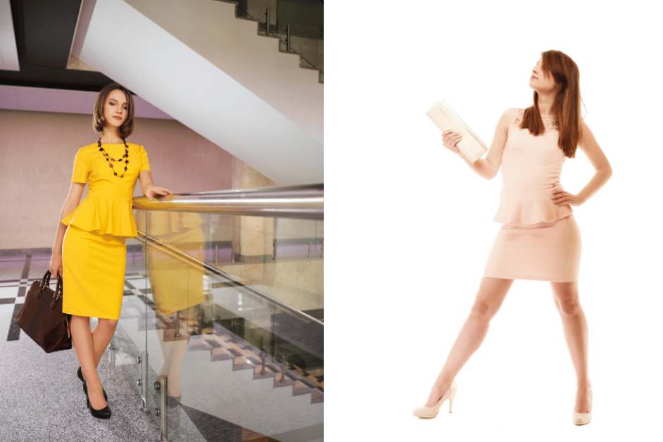 Peplum Dress adalah dress yang memiliki potongan khusus di bagian pinggang atau pinggul yang memberikan tampilan tambahan lapisan kain melingkar, memberikan efek tumpukan pada bagian pinggang