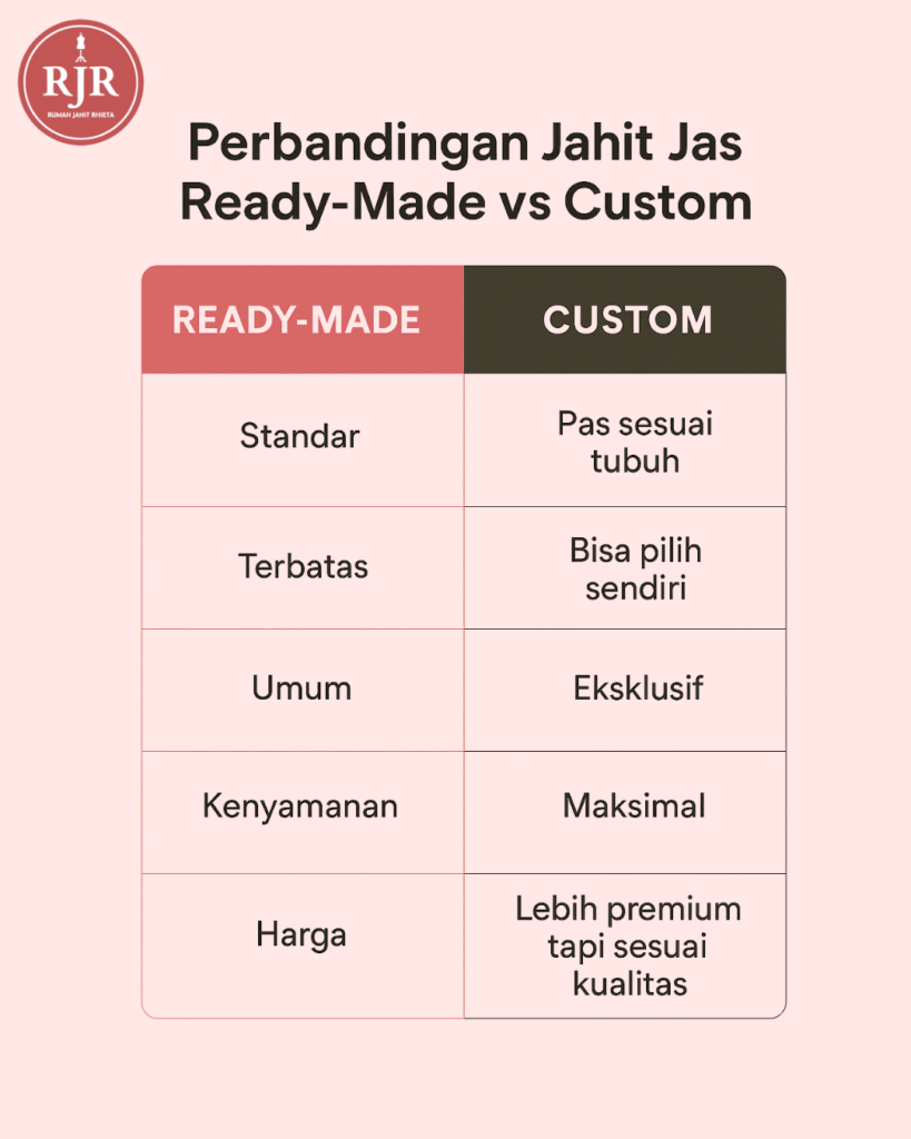 Perbandingan Jahit Jas Ready Made vs Custom | Rumah Jahit Rhieta