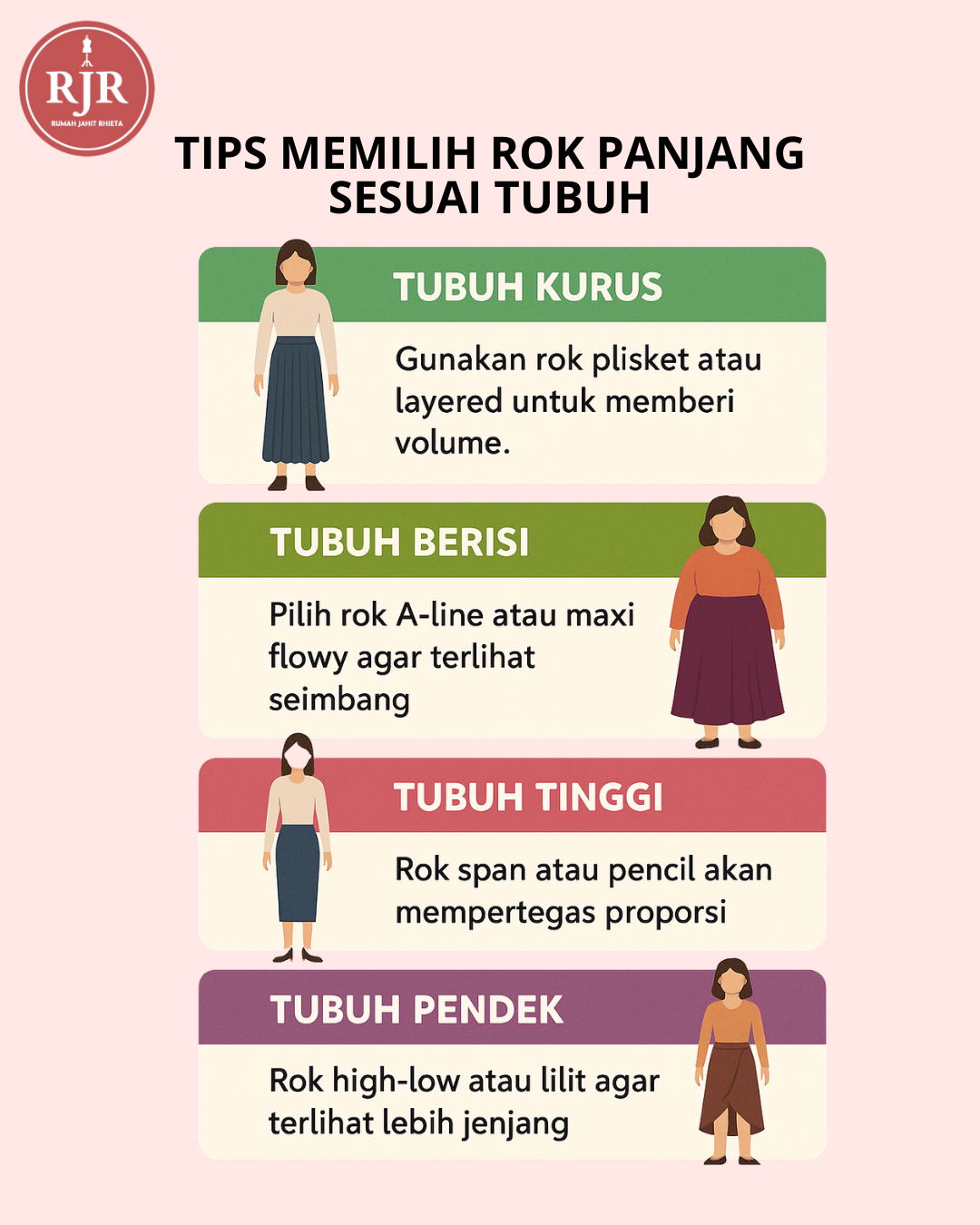 Tips Memilih Rok Panjang sesuai Tubuh | Rumah Jahit Rhieta