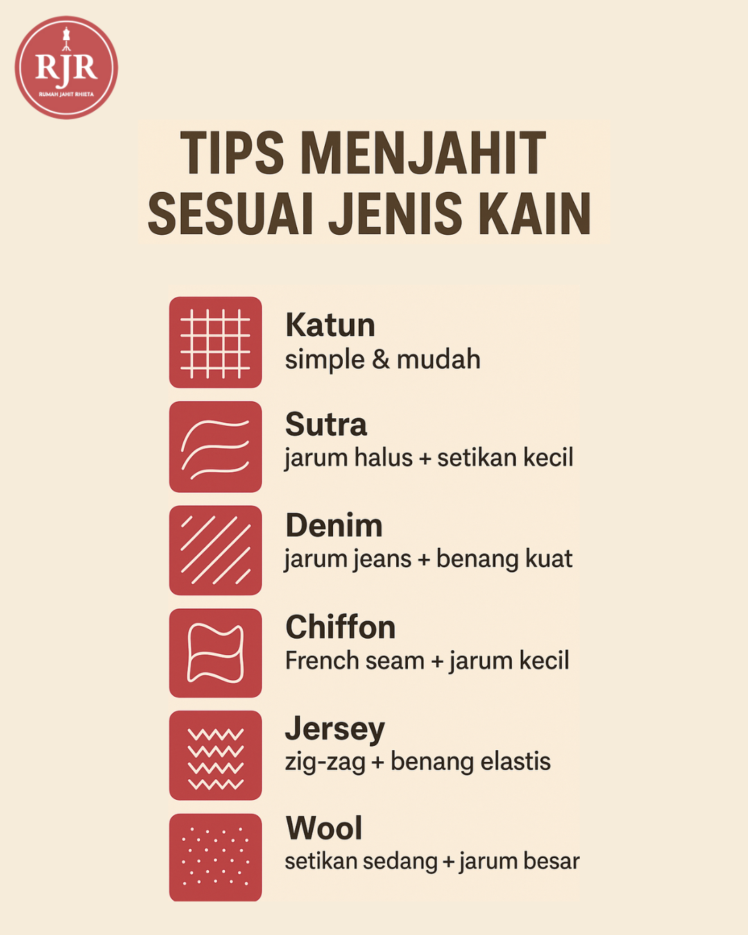 Tips Menjahit Sesuai Jenis Kain | Rumah Jahit Rhieta