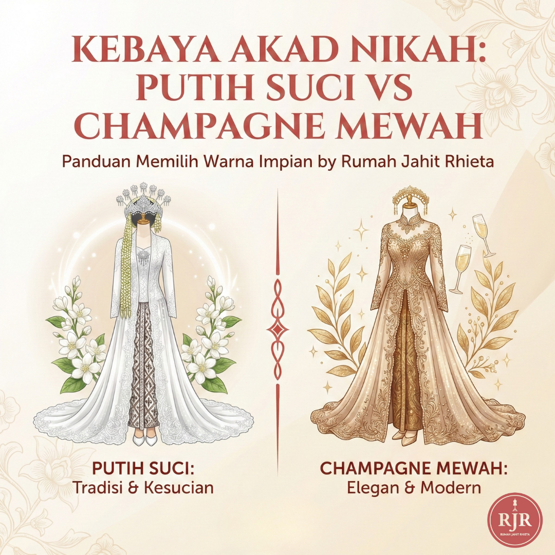 Kebaya Akad Nikah : Putih Suci vs Champagne Mewah Rumah Jahit Rhieta