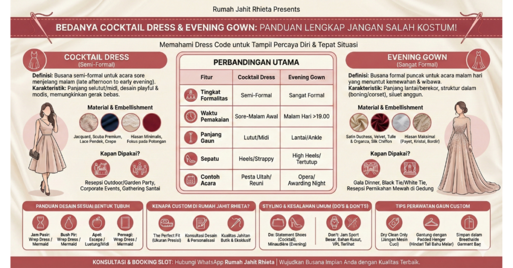 Infografis Bedanya Cocktail Dress dan Evening Gown