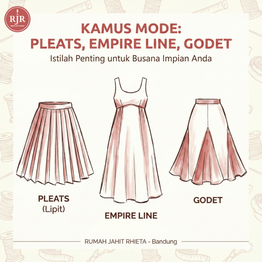 Kamus Model : Pleats, Empire Line dan Godet | Rumah Jahit Rhieta