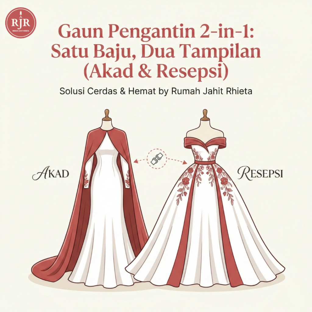 Gaun Pengantin 2-in-1 Satu Baju Dua Tampilan Akad dan Resepsi | Rumah Jahit Rhieta