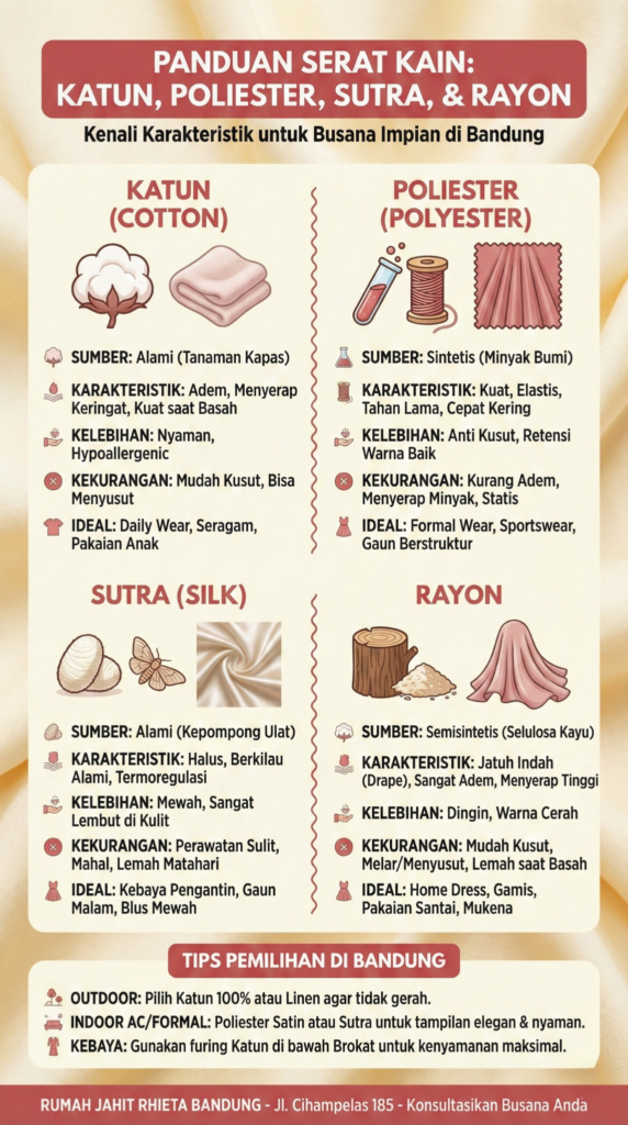 Infografis Panduan Serat Kain : Katun, Poliester, Serat dan Nilon | Rumah Jahit Rhieta