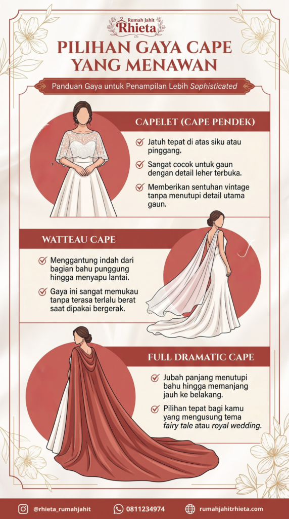 Infografis mengenai berbagai jenis cape. Rumah Jahit Rhieta